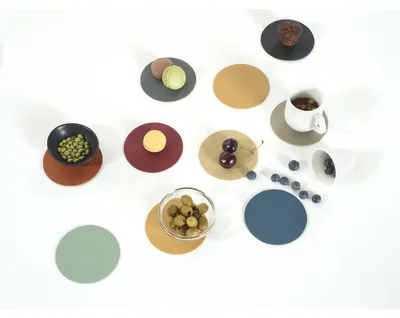 Glazen Untersetzer TOGO - Veganes Leder - SET/4 - Dia 10 cm – Schwarz