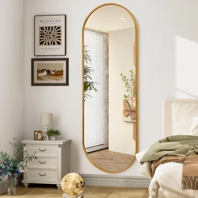 Immagine prodotto di Specchio a corpo intero ovale, dimensioni 120x60 cm, cornice in alluminio dorato, ideale per il bagno
