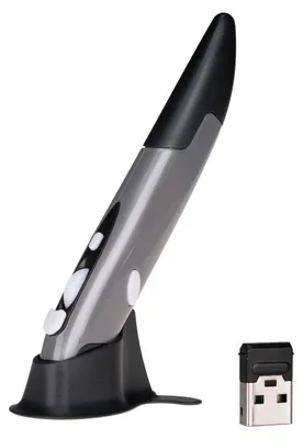 Obrázok produktu pre Bezdrôtová optická myš s perom, 2400 MHz, USB, nastaviteľné rozlíšenie 500/1000 dpi, mini myš pre písanie, vhodná pre PC, laptop, notebook, počítač, Mac, farba: sivá