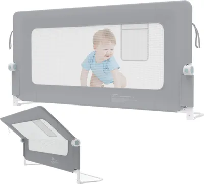 Produktbild von JOIEYOU Bettgitter 150cm Rausfallschutz Bett Höhenverstellbar Kinder Bettschutzgitter Zusammenklappbar um 180 Grad Babybettgitter Kinderbettschutzgitter für Kinderbett Elternbetten, Grau