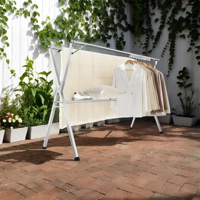 Obrázek produktu pro Skládací sušák na prádlo, rozkládací, pro použití v interiéru i exteriéru | Šedá barva | 133-200 x 66 x 130 cm