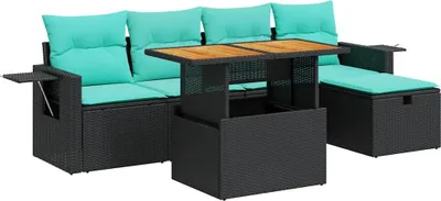 Productafbeelding van vidaXL 6-delige tuinmeubelset met kussens, zwart, polyrotan