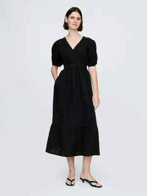 Produktbild von GAP Musselin Midikleid XL Schwarz V-Ausschnitt Ballonärmel Fit & Flare atmungsaktiv