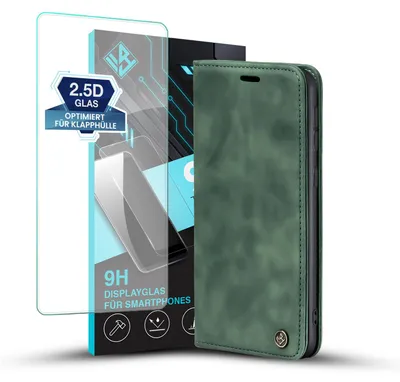 Produktbild von Handy Hülle für Samsung Galaxy S24+ mit 9H Displayglas Klapphülle Bookcase Flip Cover Handy Tasche Etui Farbe: Grün