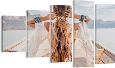 Produktbild von Bild auf Leinwand - Leinwandbild - 5 Teile - Frau Boot Rücken - 100x60cm - Wand Bild - Wanddeko - Wandbilder - Leinwanddruck - Bilder - Wanddekoration - Leinwand bilder - Wandbild - EG100x60-5059