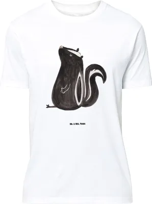 Produktbild von Mr. & Mrs. Panda Größe XL T-Shirt Stinktier Sitzen - Weiß - Geschenk, mit Spruch, Tshirt, Skunk, Wildtier, Büro, Shirt, Raubtier