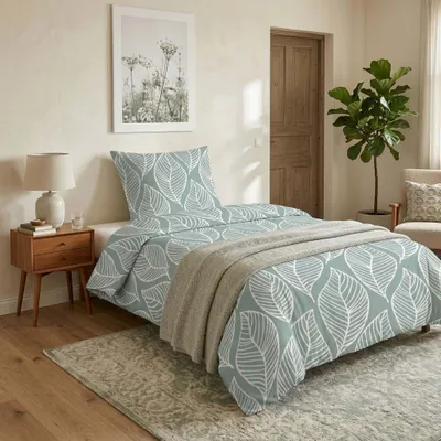 Produktbild von Renforce Bettwäsche 135 x 200 cm 2tlg. aus 100% Baumwolle RV Lindgrün Pastell mit Blättern