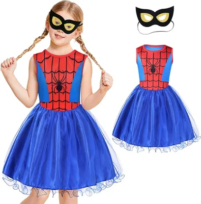 Produktbild von Spiderman Kostüme Kinder Mädchen, Spiderman Kleid mit Spiderman-Maske, Mädchen Prinzessin Kleid, Spiderman Anzug für Halloween Verkleidung Party Cosplay Karneval