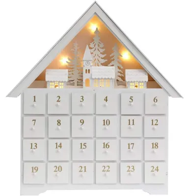 Productafbeelding van Adventskalender van hout met 24 lades en LED-verlichting, 45,7 cm