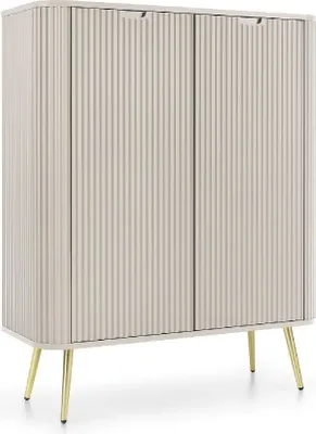 Produktbild von Kommode ZOVA K103 cm mit runden Ecken mit geriffelte Fronte mit 2 Türen Sideboard Cashmere/ Kaschmir mit Goldene Füße