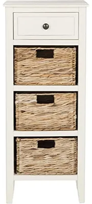 Zdjęcie produktu dla Stolik boczny SAFAVIEH, nowoczesny, drewniany, w stylu rustykalnym i w kolorze białym, wymiary: 30 x 38 x 90 cm