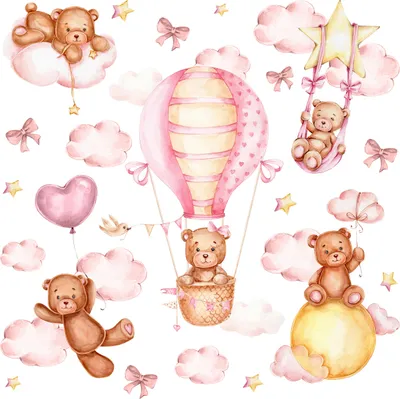 Produktbild von Wandsticker Set für Kinder TEDDYBÄREN Wolken Sterne 120x60cm Wandaufkleber Wandtattoos Set für Baby