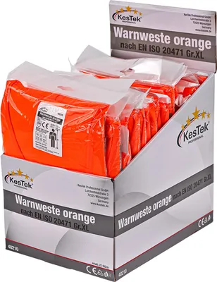 Produktbild von Orange Warnweste XL mit reflektierenden Signalstreifen, Klettverschlüssen, EN ISO 20471 Klasse 2