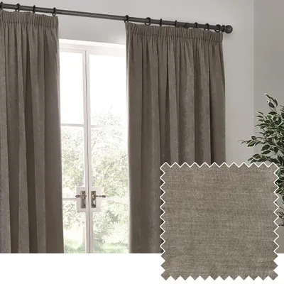 Chenille-Samt Vorhang, Bleistiftfalte, 168x229 cm, Greige