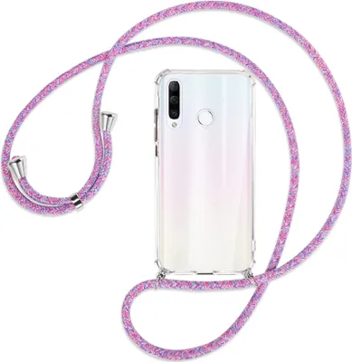 Produktbild von Handykette Backcover-Schutzhülle mit Band (Metall silberfarben) für Huawei P30 Lite - lila/rosa/blau