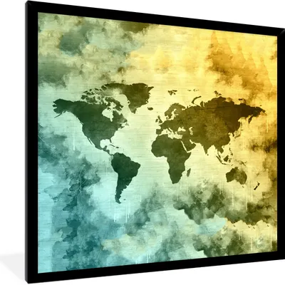 Produktbild von MuchoWow® MuchoWow® Gerahmtes Poster Weltkarte - Rauch - Farben 40x40 cm - Poster mit zchwarzem Bilderrahmen - Mit Rahmen - Wanddekoration Schlafzimmer