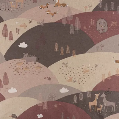 Produktbild von Dekostoff Meterware Kinderstoff Leinenlook Forest Animals rosa 1,4m