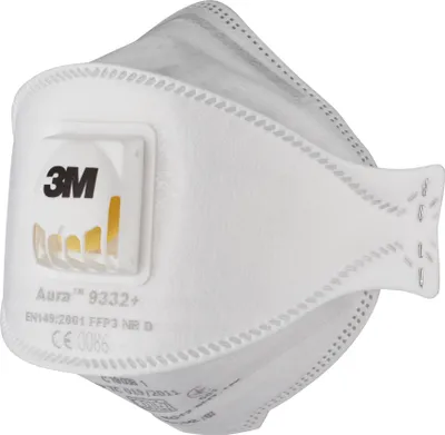 Produktbild von 3M™ Aura™ Comfort Cool Flow™ Partikelmaske - 9332+ FFP3 - mit Ventil - 10er Pack