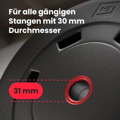 Produktbild von Hop-Sport Hantelset 37 kg \u2013 Langhantelstange 120 cm (\u00d8 30 mm, Chrom-Vollstahl, kreuzger\u00e4ndelt), Kunststoff Hantelscheiben (30 mm Bohrung, bodenschonend, einzeln nutzbar), Sternverschl\u00fcsse, max. 100 kg Belastbarkeit f\u00fcr Kraft- & Muskelaufbau.