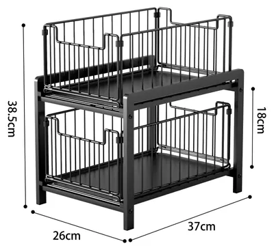 Produktbild von Küchenregal - Ausziehregal mit Körben - Zwei Ebenen - Unterschrank Organizer Spüle - Gewürzregal - Metall - Schwarz