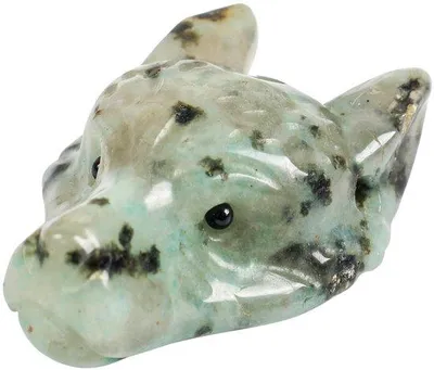 Produktbild von Miniatur Wolfskop Kristallskulptur aus Sesamstein, 40 mm