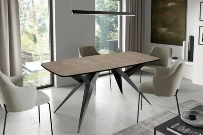 Produktbild von Ausziehbarer Esstisch im Loft-Stil – Rechteckiger Tisch mit Schwarzen Metallbeinen – Industrietisch mit Abgerundeten Ecken – für 10-14 Personen – 200 bis 280 cm – Beton-Optik Dunkelgrau