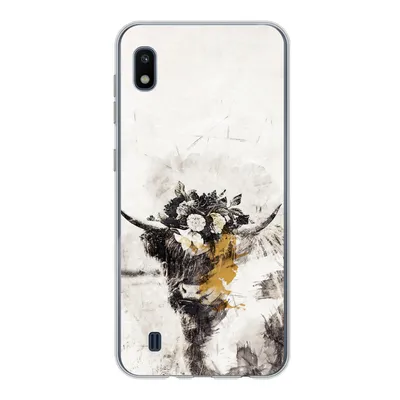 Produktbild von MuchoWow® Handyhülle Schutzhülle Hülle für Samsung Galaxy A10 Schottischer Highlander - Farbe - Blumen Silikon Softcase Handy Hülle - Schutzhülle