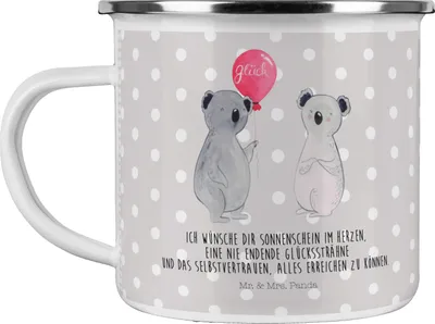 Produktbild von Mr. & Mrs. Panda Haferl Koala Luftballon - Grau Pastell - Geschenk, Geburtstag, Emaille Tasse, Pott, Party, Kaffeepott, Teetasse