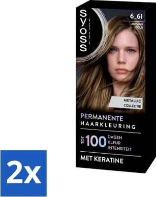 Zdjęcie produktu dla SYOSS - Kolor 6-61 Jesienne Złoto - Farba do włosów - Pokrycie siwych włosów - Zmniejsza łamliwość włosów - Ekonomiczne opakowanie - 2 sztuki