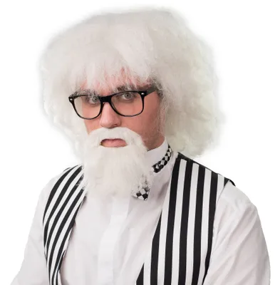 Produktbild von Herrenperücke, weiß mit Brille u. Bart