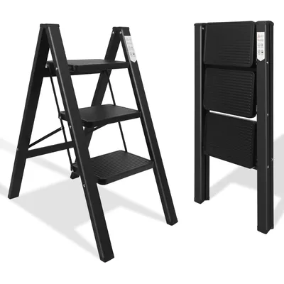 Produktbild von Klapptritt 3 Stufen, Anti-Rutsch, Klappbar,Stehleiter, Haltegriff, Tragfähigkeit 150 kg, MK-Step03BK
