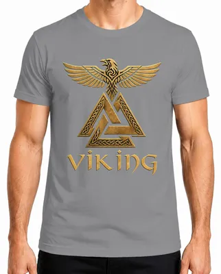 Imagen del producto de Camiseta gris, talla XL, con diseño de "Valknut", "Rabe" (cuervo), "Odin", "mitología nórdica", "guerrero", "Valhalla" y "señores"