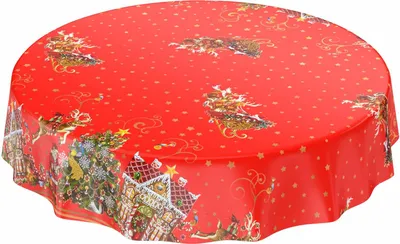 Produktbild von Tischdecke Wachstuch Weihnachten Rot Robust Wasserabweisend Rund 140 cm