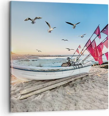 Produktbild von Bild auf Leinwand - Leinwandbild - Einteilig - £ódŸ Küste Möwen - 50x50cm - Wand Bild - Wanddeko - Wandbilder - Leinwanddruck - Bilder - Wanddekoration - Leinwand bilder - Wandbild - AC50x50-4779