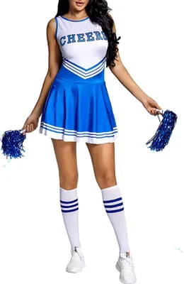 Obrázek produktu pro Veselý tanec: Dámský kostým roztleskávačky velikosti L - karnevalové šaty bez rukávů pro maškarní, cosplay, párty a tanec