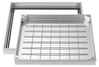 Immagine prodotto di Coperchio per pozzetto con cornice, 600 x 600 mm: coperchi invisibili incassati per accesso alla fossa settica, coperchio di ispezione con canale di drenaggio integrato in lega di alluminio per pavimentazioni, giardini e terrazze