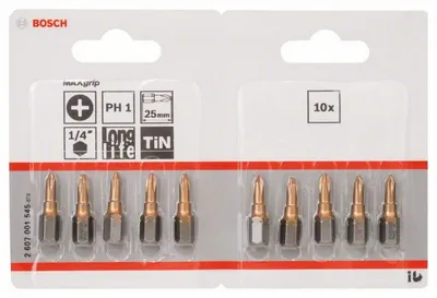 Produktbild von Bosch Professional Bit Max Grip für Phillips-Kreuzschlitzschrauben (PH1, Länge: 25 mm, 10 Stück)