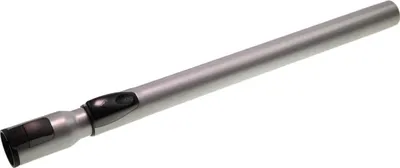 A silver and black telescopic tube for a vacuum cleaner.