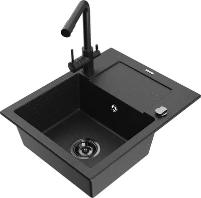 Produktbild von Mexen Enzo 1 Becken-Granitspüle mit Abtropffläche und Mischbatterie Duero, Schwarz/Silbermetallic - 6506-73-671600-70-B