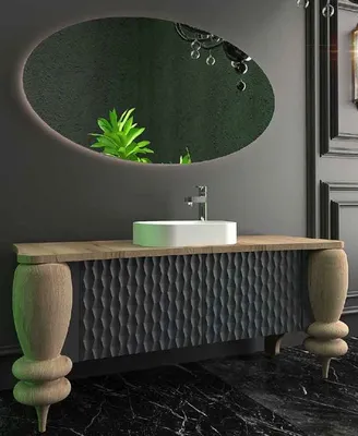 Produktbild von Casa Padrino Luxus Badezimmer Set Naturfarben / Grau / Weiß - 1 Waschtisch mit 2 Türen und 1 Waschbecken und 1 LED Wandspiegel - Luxus Badezimmermöbel