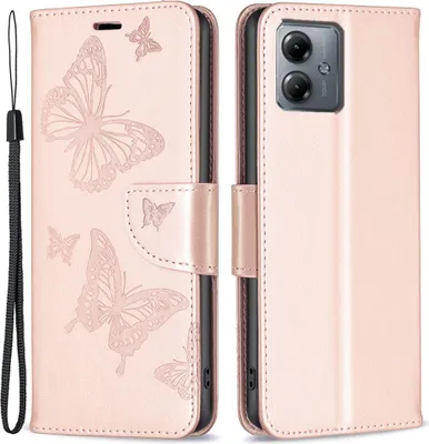 Produktbild von Motorola Moto G14 Hülle - Coverup Schmetterlinge Klapphülle - Roségold