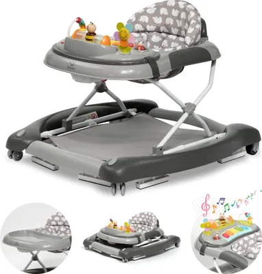 Produktbild von BRONEA® 4-in-1 Gehfrei Baby Lauflernwagen Schaukel Lauflernhilfe Babywalker mit Schaukelfunktion, Licht & Musik | Höhenverstellbar & Klappbar - Grau