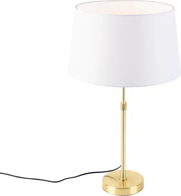 Zdjęcie produktu dla QAZQA – nowoczesna lampa stołowa złota I mosiężna I mosiężna z białym abażurem lnianym 35 cm – impreza I salon I sypialnia I lampka nocna – stal okrągła I cylindryczna I podłużna – odpowiednia do żarówek LED E27