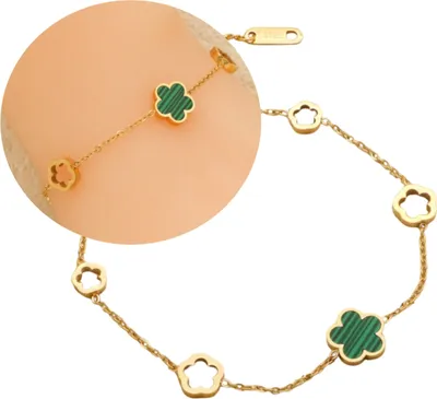 Produktbild von Vergoldetes Armband aus chirurgischem Stahl mit einer grünen Blume
