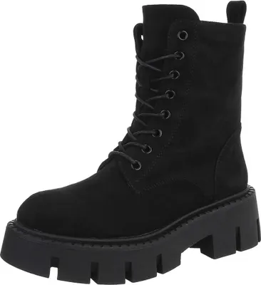 Produktbild von Ital-Design Damen Stiefeletten Plateaustiefeletten  Wildlederoptik Schnürstiefeletten 90109801 Schwarz Gr.  37