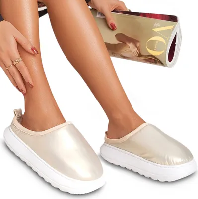 Produktbild von Damen Hausschuhe Plattform Pantoffeln Plüsch Slippper Borello Beige Gr.38