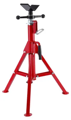 Obrázok produktu pre Robustný držiak potrubia – statív s V-držiakom – výškové nastavenie 71–132 cm – priemer potrubia 0,3–30 cm – nosnosť 1130 kg – skladací statív z legovanej ocele – červený