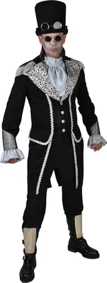 Produktbild von M220200-XS schwarz-silber Herren Steampunk-Gothic-Halloween Mantel "Schlüssel" Gr.XS=46