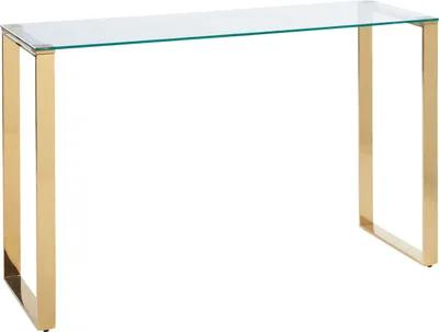 Obrázok produktu pre BELIANI Konzolový stolík priehľadná stolová doska zlaté nohy z nehrdzavejúcej ocele 75 x 40 cm glamour moderná obývačka spálňa chodba