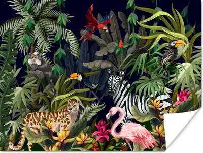 Produktbild von MuchoWow® Poster Dschungeltiere - Natur - Jungen - Mädchen - Flamingo - Zebra 40x30 cm - Plakate für die Wände - Poster Wohnzimmer